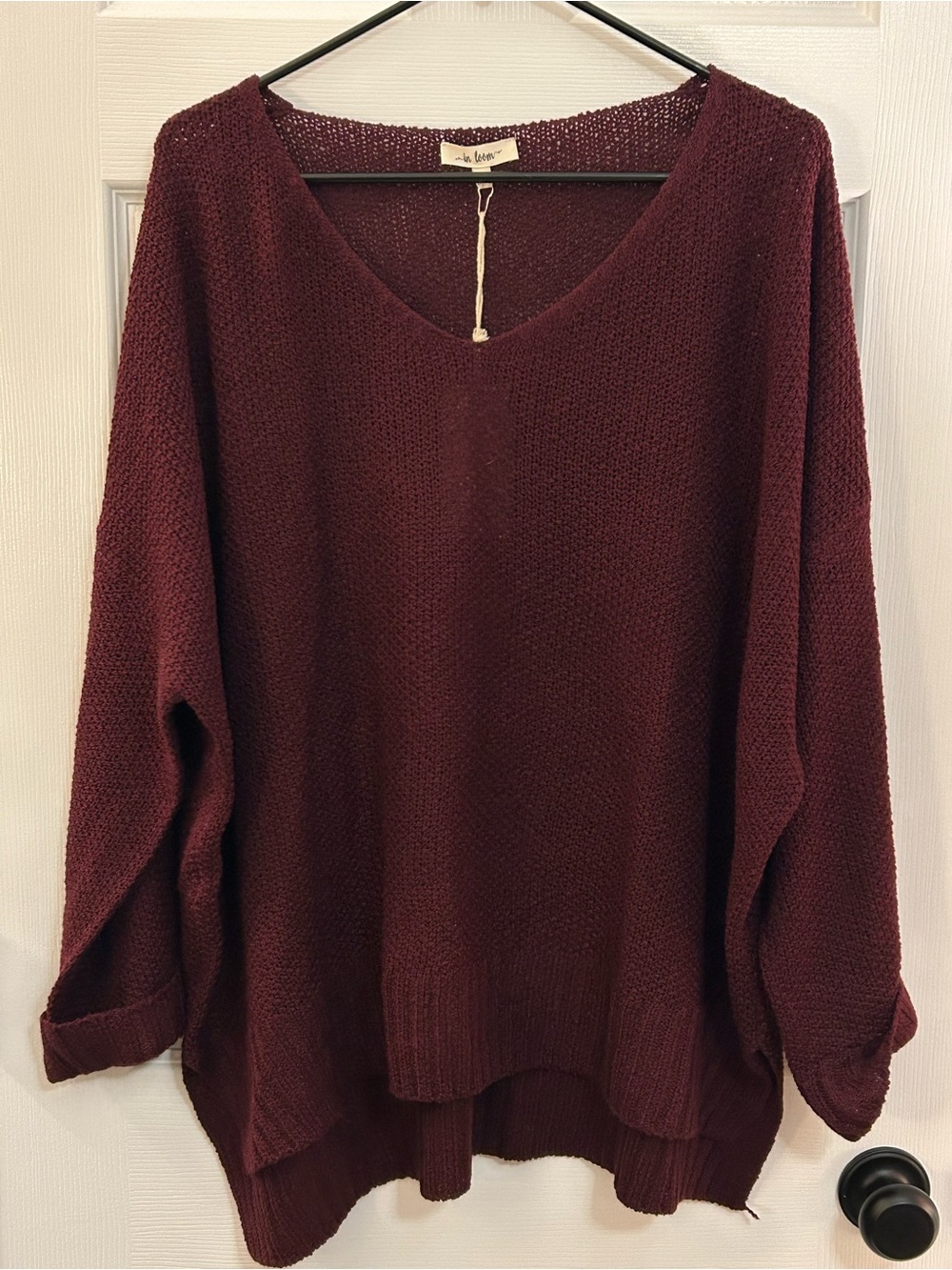 In Loom Burgundy Oversized V Neck Knit Sweater M/L NWT